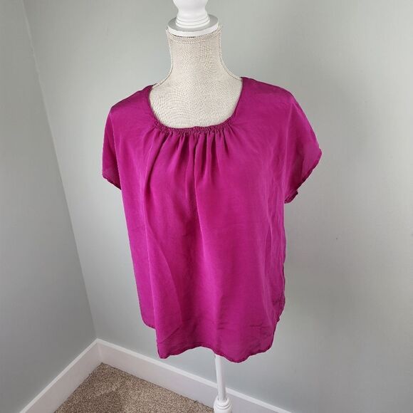 Royal Project Women's Round Neck Cap Sleeve Silk Blouse Size Large Fushia - Picture 1 of 5